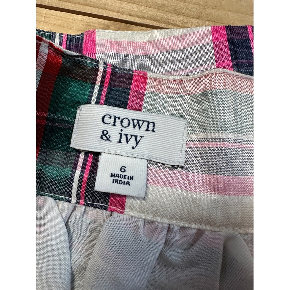 Crown Ivy Plaid Bow Skirt Womens Size 6‎ Red Green White Pink Gold Metallic - Picture 4 of 7